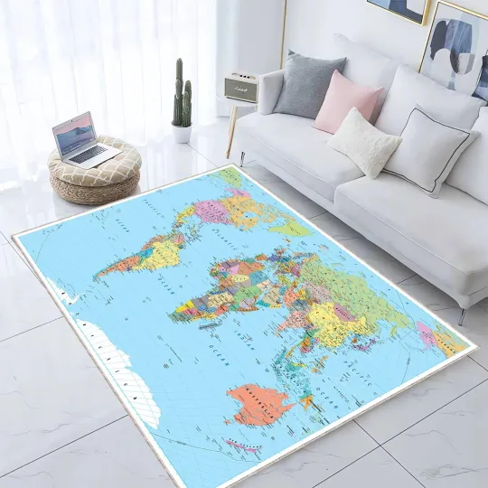 Discover Earth World Map Rug, Educational Carpet for Home & Living