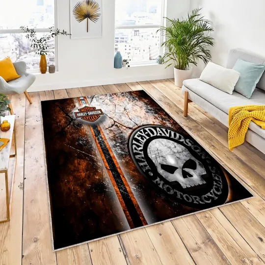 Harley Skull Rug, Harley Motorcycle Rug, American Legend Motorcycle Rug