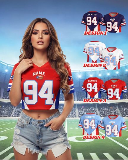 Discover Benito Crop Top Mesh Football Jersey, Puerto Rico Flag Crop Top Football Jersey Shirt, Gift for Unisex