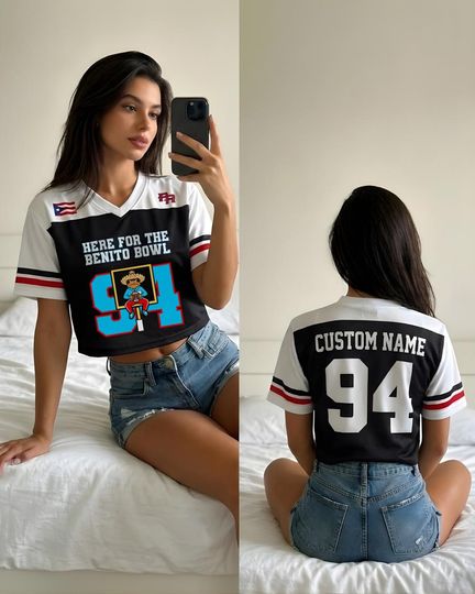 Discover Benito Crop Top Mesh Football Jersey, Puerto Rico Flag Crop Top Football Jersey Shirt, Gift for Unisex
