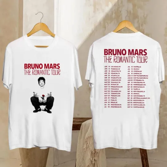 Bruno Mars the Romantic Tour 2026 Unisex White T-shirt