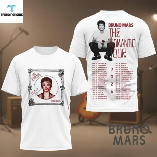 Discover Bruno Mars The Romantic Tour 2026 Shirt Concert Merch Vintage Music Fan Gift