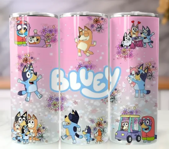 Discover BlueyDad Tumbler Stainless Steel Insulated Travel Cup Mug Lid Straw