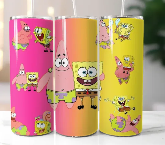 SpongeBob and Patrick Star Tumbler Stainless Steel Straw Insulated Cup Mug