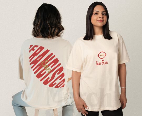 Discover San Francisco Football T-Shirt, Retro Red & Gold Game Day Graphic with Back Print