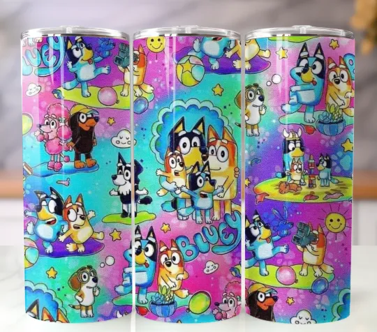 BlueyDad Tumbler Stainless Steel Insulated Travel Cup Mug Lid Straw