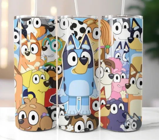 Discover BlueyDad and Friends 20oz Tumbler Insulated Travel Mug Stainless Steel Cup Straw