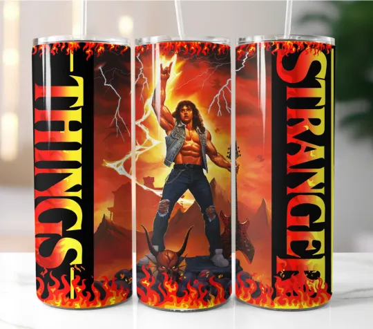 Stranger Things Tumbler Travel Mug Stainless Steel Cup Lid Straw