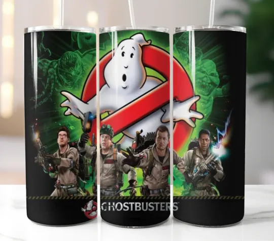Ghostbusters Tumbler Stainless Steel Skinny Straw Insulated Cup Mug Lid