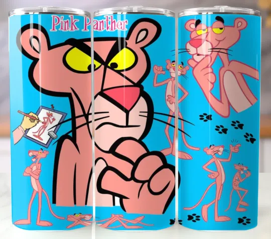 Discover Pink Panther Tumbler  Insulated Stainless Steel Travel Mug Cup Lid Straw