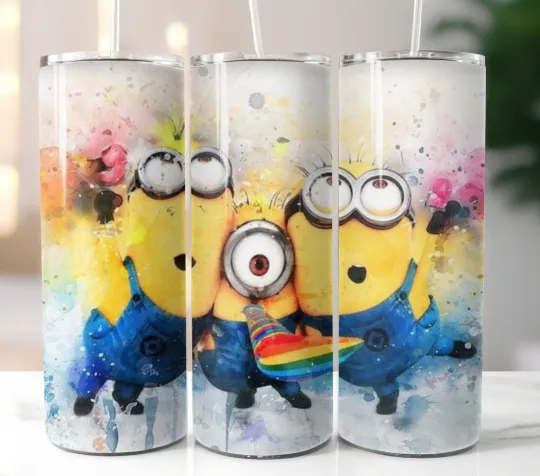 Discover Minions Watercolor  Tumbler Travel Mug Stainless Steel Cup Straw Lid