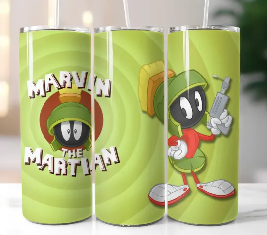 Discover Marvin Martian Tunes Tumbler Travel Mug Stainless Steel Cup Straw Lid