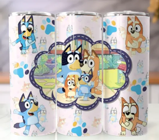 Discover BlueyDad Tumbler Stainless Steel Insulated Travel Cup Mug Lid Straw