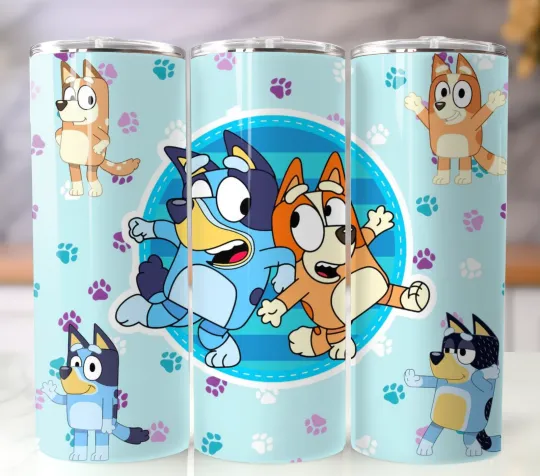 Discover BlueyDad Tumbler Stainless Steel Insulated Travel Cup Mug Lid Straw