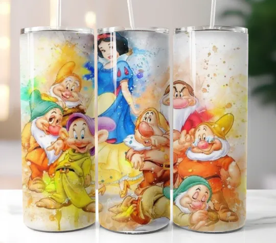 Discover Snow White and the Seven Dwarfs Tumbler Mug Stainless Steel Cup Straw Lid