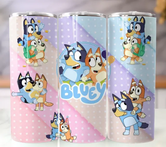 Discover BlueyDad Tumbler Stainless Steel Insulated Travel Cup Mug Lid Straw