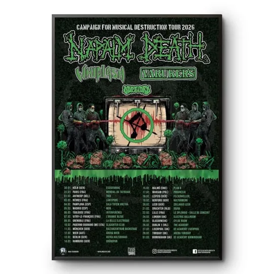 Discover Napalm Death Campaign For Musical Destruction Tour 2026 Concert Poster