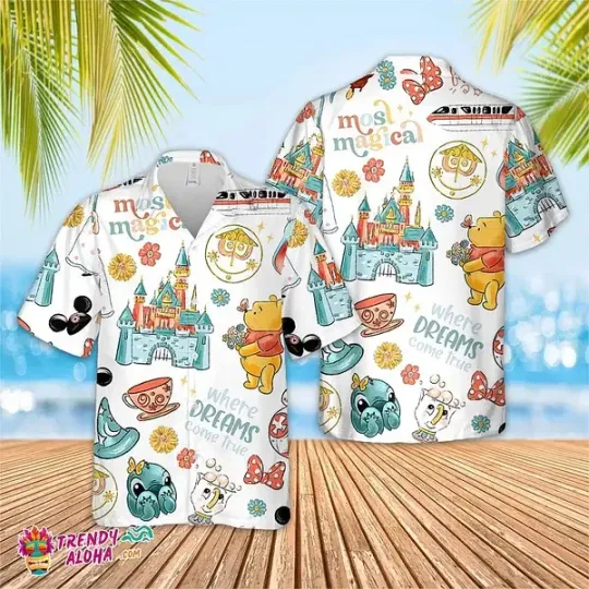 Discover Retro Disney Spring Castle Boo Peep Stitch Hawaiian Shirt