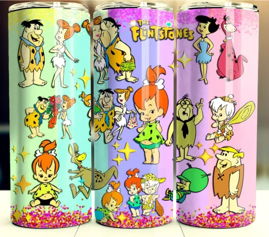 Discover Flintstones Cartoon Tumbler Travel Mug Stainless Steel Cup Straw Lid