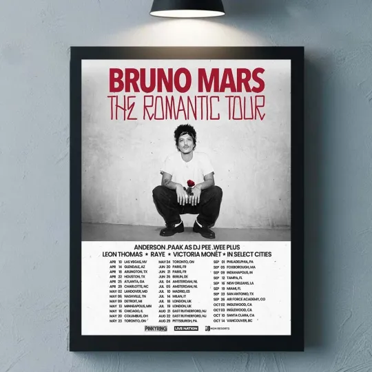 Bruno Mars The Romantic Tour 2026 Schedule Dates Home Decor Poster