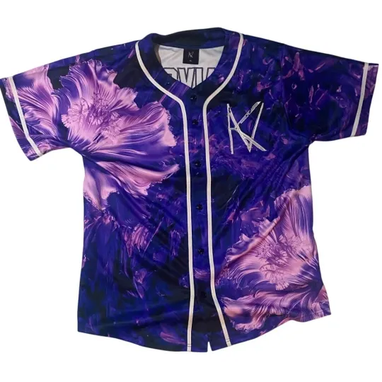 Discover Kaivon Rave Trippy Baseball Jersey Shirt XL Blue Purple Floral