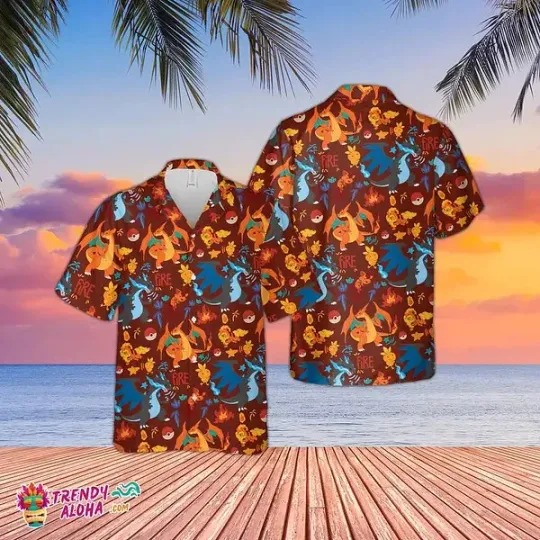 Charizard Fire Short Sleeve Hawaiian Shirt