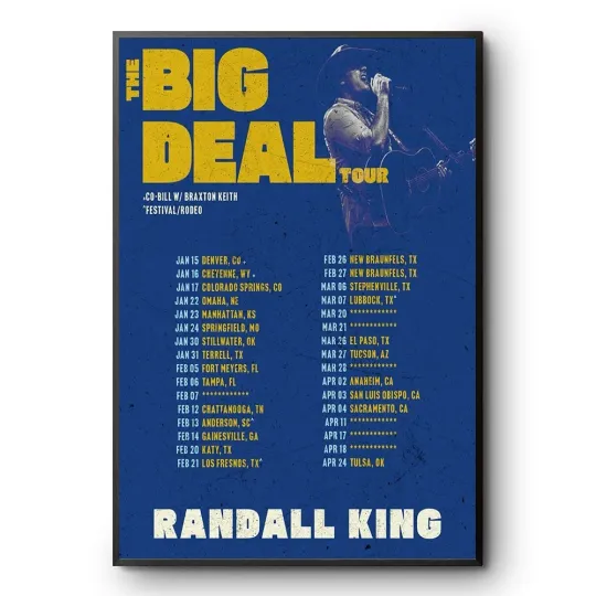 Discover Randall King Big Deal Tour 2026 Country Concert Poster Wall Art