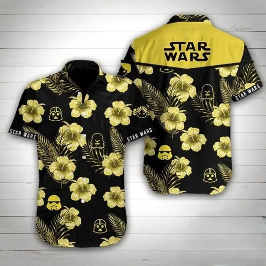 Discover Disney Star Wars Black And Light Yellow Floral Hawaiian Shirt