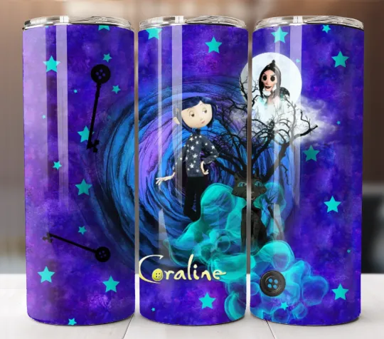 Coraline Blue 20oz Tumbler Travel Mug Stainless Steel Cup Mug Straw Lid