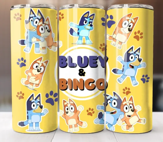 Discover BlueyDad Bingo 20oz Tumbler Insulated Travel Mug Stainless Steel Cup Straw