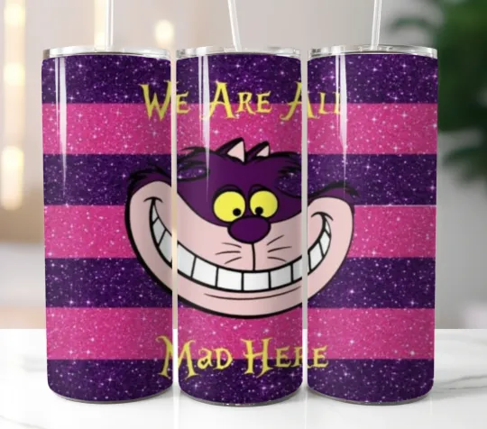 Discover Cheshire Cat Tumbler 20oz Stainless Steel Skinny Straw Insulated Cup Mug Lid