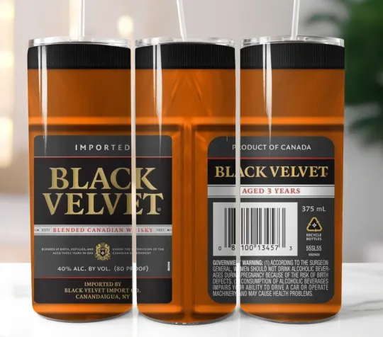 Discover Black Velvet Whisky Tumbler 20oz Travel Mug Stainless Steel Cup Straw Lid