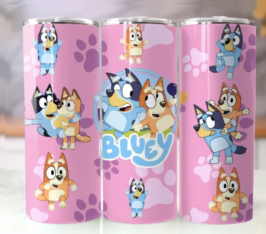 BlueyDad Pink 20oz Tumbler Insulated Stainless Travel Mug Cup Straw Lid