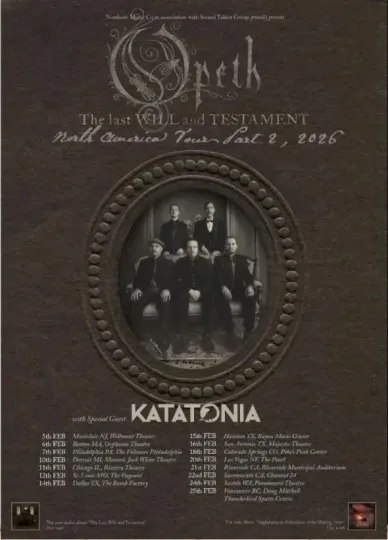 Discover Opeth 2026 North American Tour Poster