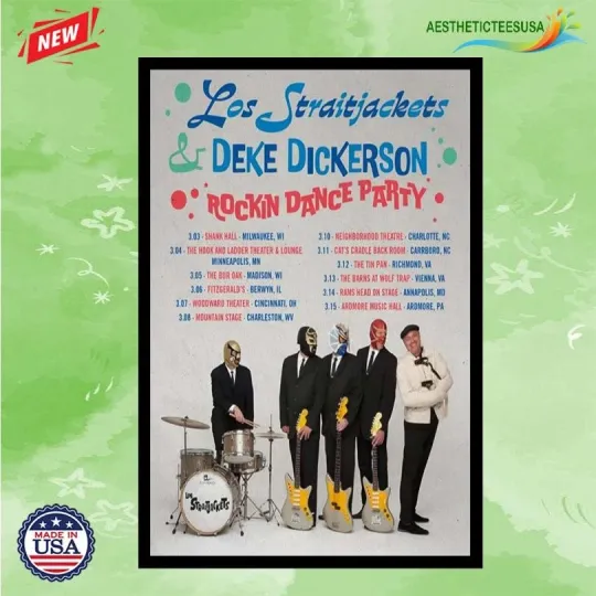 Discover NEW Los Straitjackets Rockin Dance Party Tour 2026 Poster Home Decor, Wall Art