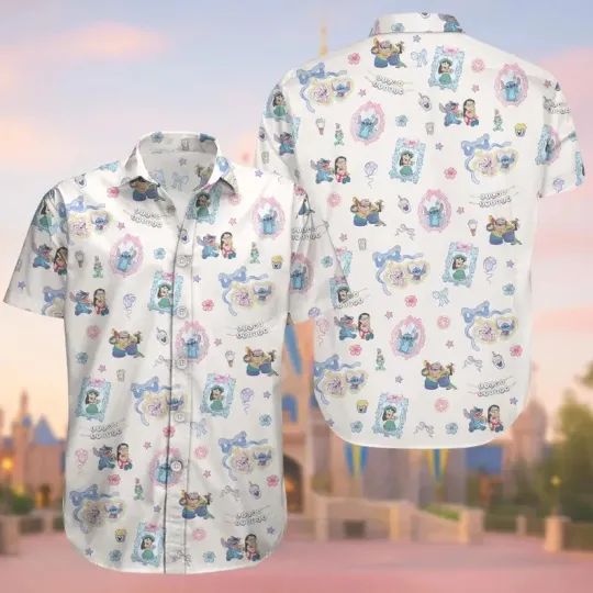 Discover Disney Lilo And Stitch Stitch Ohana Coquette White Hawaiian Shirt