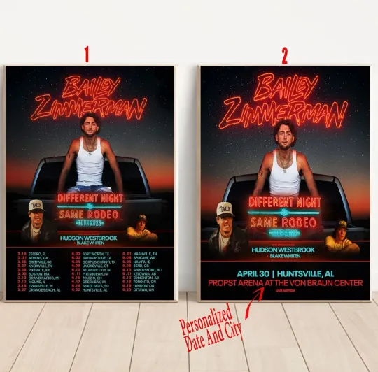 Discover Custom Bailey Zimmerman - Different Night Same Rodeo Tour 2026 Poster