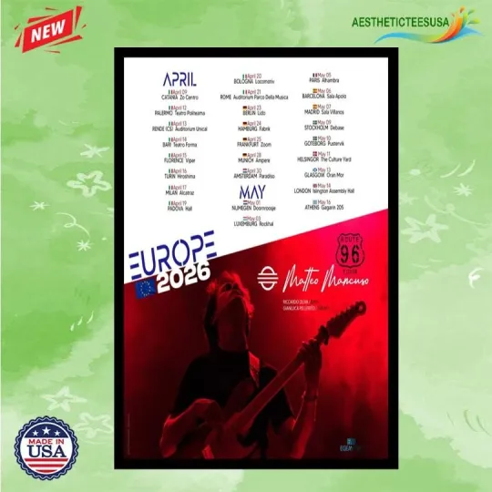 Discover Matteo Mancuso Europe Tour 2026 Poster Home Decor, Wall Art, Fan Gift