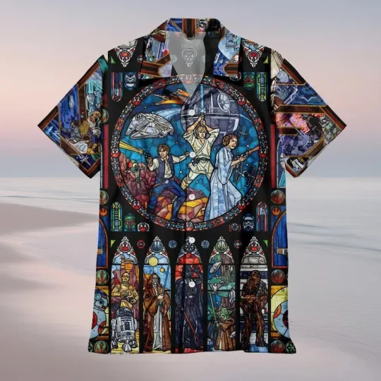 Discover Disney Star Wars Stained Glass Jedi Aloha Jedi Aloha Darth Vader Hawaiian Shirt