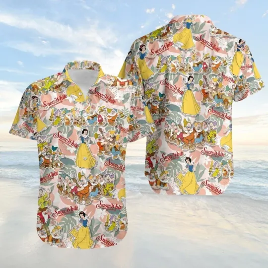 Discover Disney Snow White & Seven Dwarfs Aloha Fairy Tale Tropical Summer Hawaiian Shirt