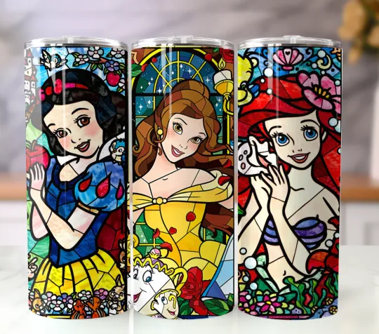 Princess Stained Glass 20oz Tumbler Insulated Stainless Travel Mug Cup Straw Lid