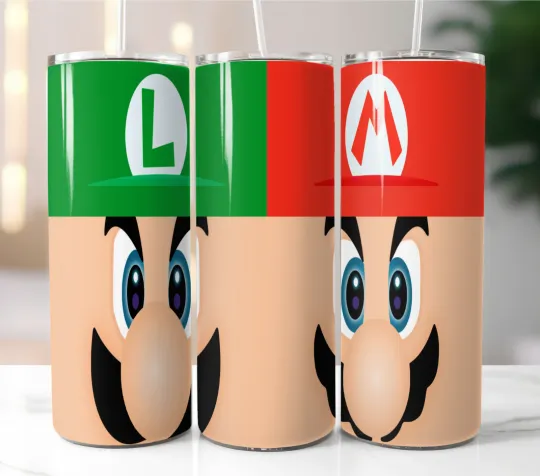 Mario Luigi Tumbler 20oz Stainless Steel Straw Insulated Cup Mug