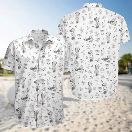Discover Disney Mickey Mouse Cute Minnie White Floral Hawaiian Shirt