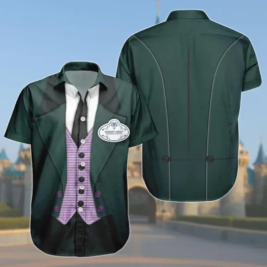 Discover Disney Haunted Mansion Butler Ghost Host Cosplay Halloween Hawaiian Shirt