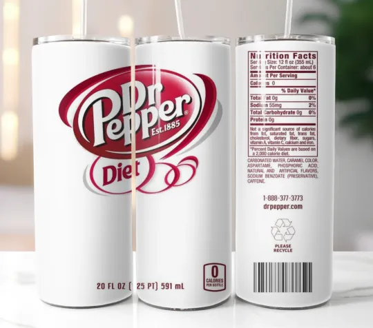 Discover Diet Dr Pepper Tumbler 20oz Stainless Steel Skinny Straw Insulated Cup Mug