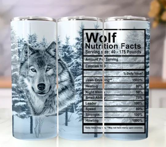 Discover Wolf Nutrition Facts Tumbler 20oz Stainless Steel Straw Insulated Cup Mug
