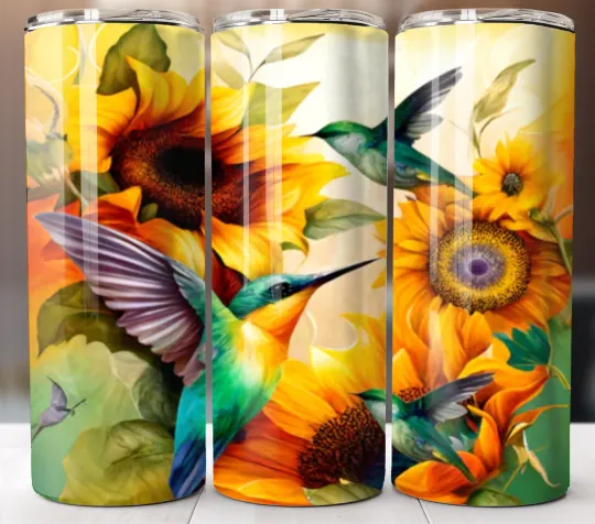 Discover Hummingbird and Sunflowers 20oz Tumbler Travel Mug Stainless Steel Cup Mug Straw