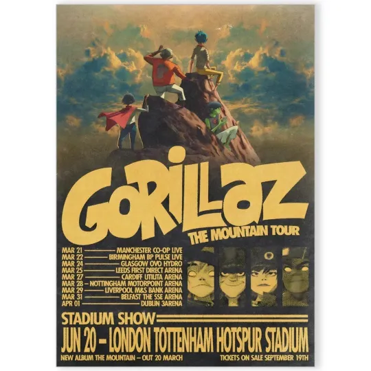 Discover SALE! Gorillaz The Mountain Tour Uk And Ireland Arenas 2026 Poster