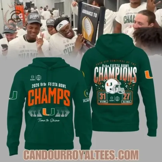 Discover Miami Hurricane College Football Playoff 2026 Fiesta Bowl Champions 3D Hoodie