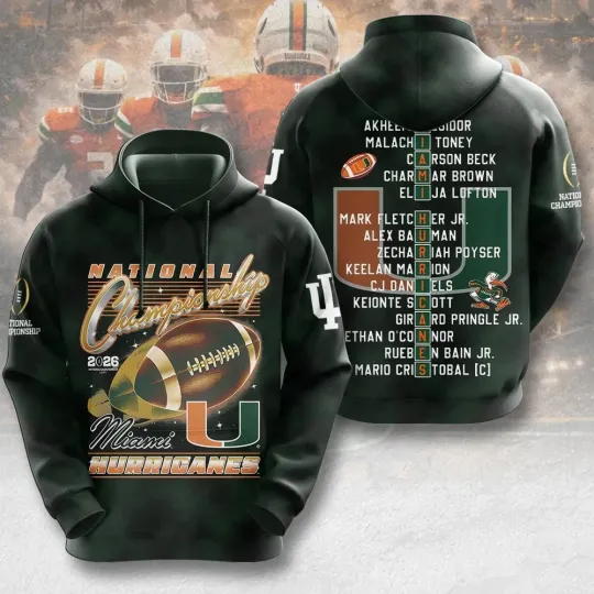 Discover Miami Hurricane Football 2026 National Championship 3D Apparel Hoodie S-5XL